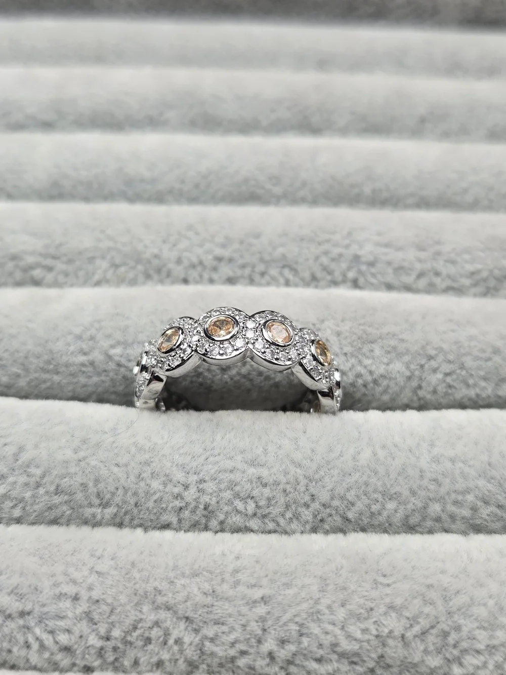 Size 9 Champagne Colored Morganite Rhodium Plated Bomb Party Ring